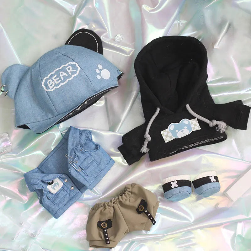 20cm Trendy Boy Pure Cotton Plush Doll Clothes Fashionable Street Dance Youth Cosplay Hoodie Denim Jacket Baby Birthday Gift