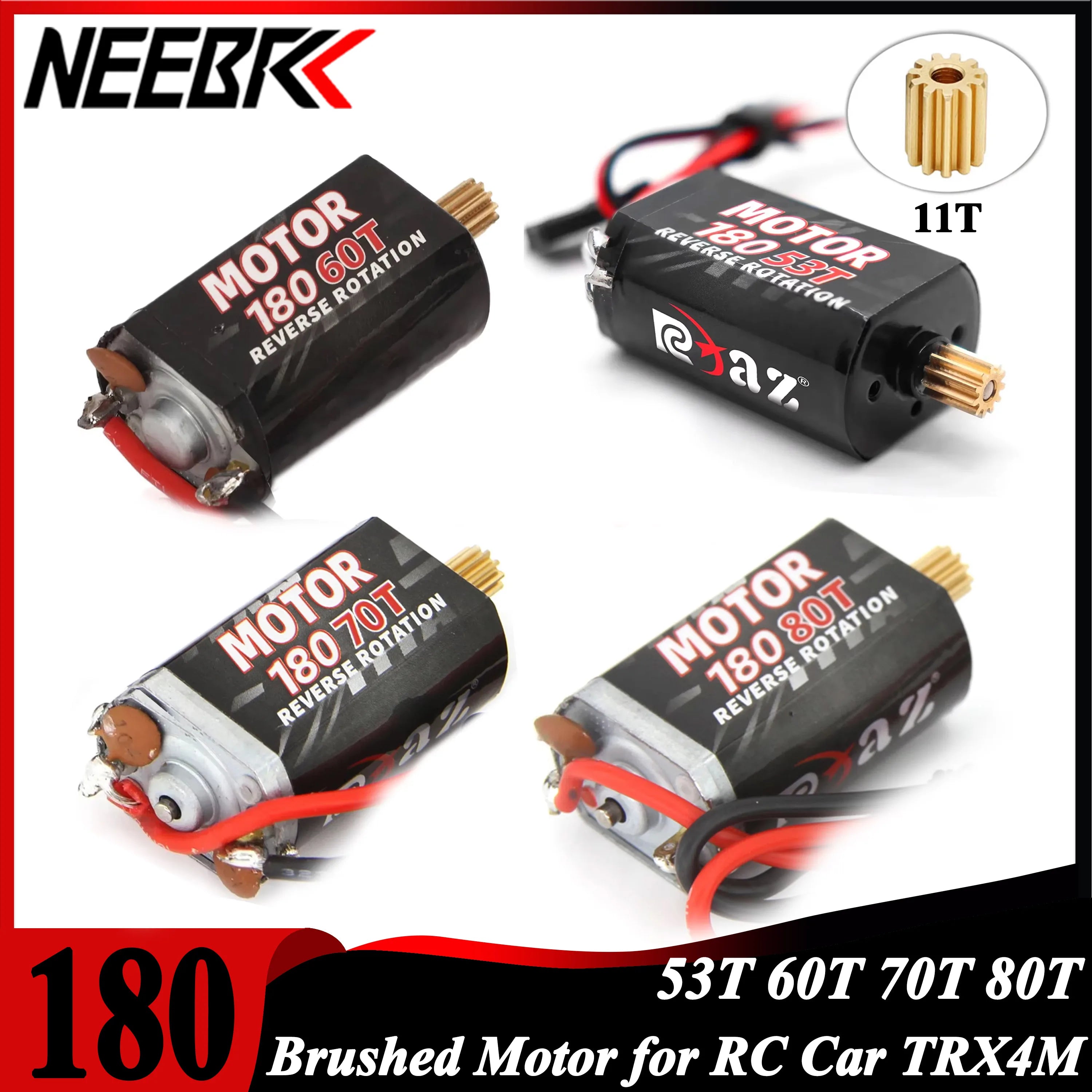 NEEBRC 180 Brushed Motor 53T 60T 70T 80T 11T Pinion Motor Gear for 1/18 RC Crawler Car Monster Climb TRX4M TRX4-M Upgrade Parts