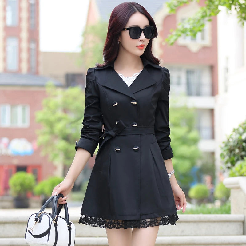 Fashionable Polo Collar Trench Coat for Women 30 40 50 Years Old Mothers Spring Autumn Mid Length Youthful Jacket
