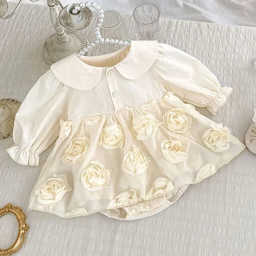 2024 New Autumn 0-24M Children Clothes Newborn Baby Girls Long Sleeved Cotton Bodysuits+Lace Dress Korean Style Climbing Suit