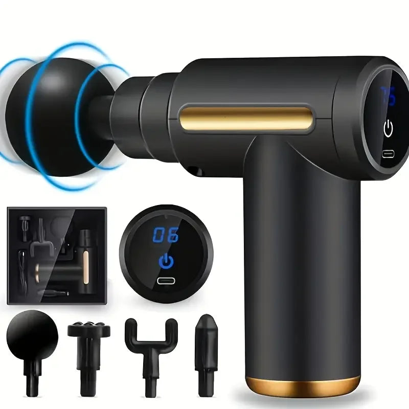 USB Mini Massage Gun Neck Grab Fascia Gun Fascial Machine Body Muscle Relaxation LCD Vibration Gun Massage Fitness Equipment