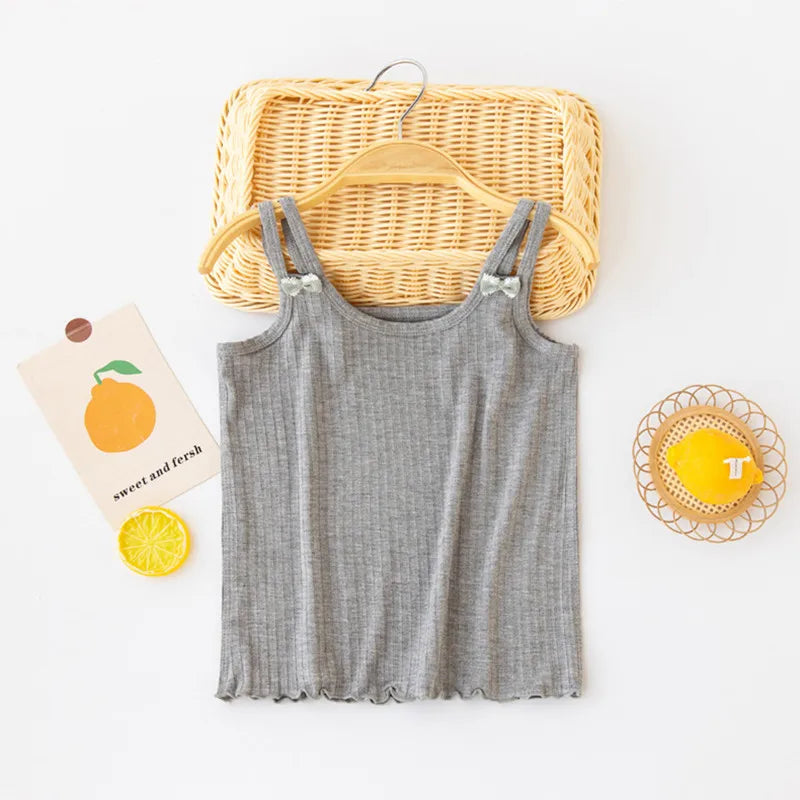 new delivery summer vest modal children clothes kids top bow solid baby 110-160  3-10old underwear 1pc wholesales students