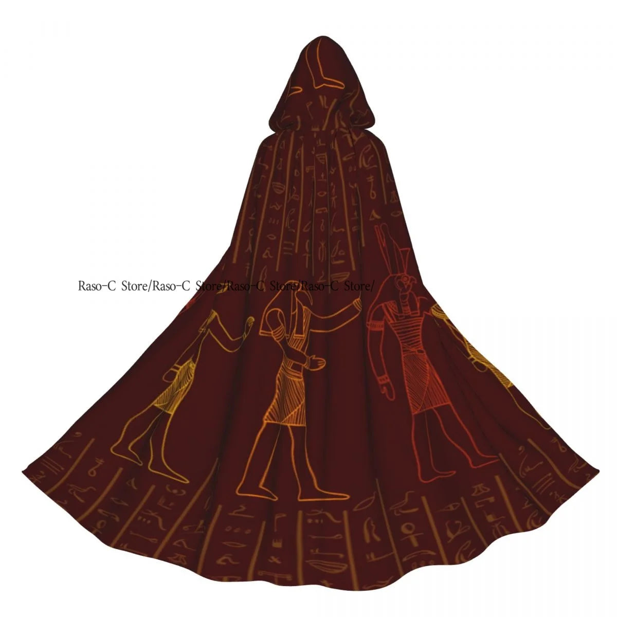 Unisex Adult Woman With Flower Egyptian Pattern Cloak with Hood Long Witch Costume Cosplay