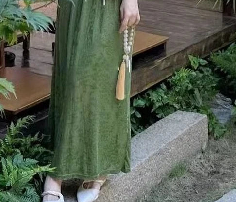 Women's Vest Skirt Set Light Luxury High End Green Half Skirt Two Piece Set New Chinese Traditional Clothing
