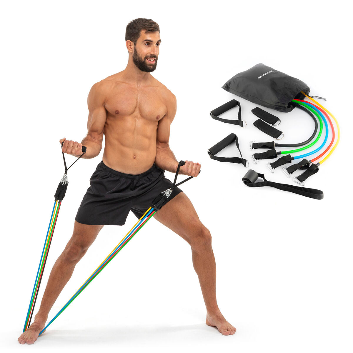 Resistance Bands & Abs Machine Set with Accessories & Exercise Guide