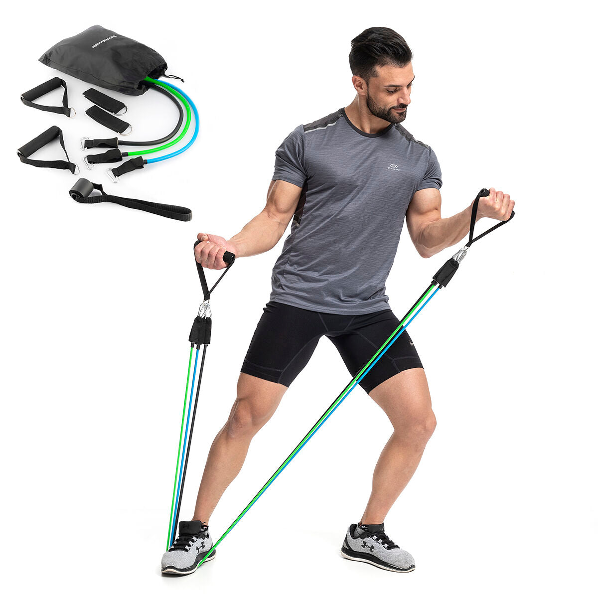 Pack Foldable Abdominal Machine and Resistance Band Set with