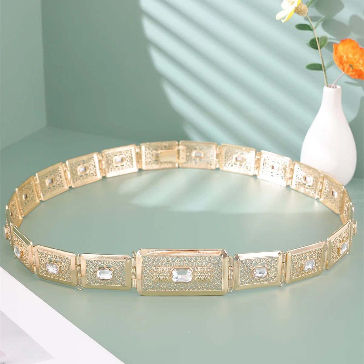 Luxury Bride Wedding Jewelry Inlay Big Gemstone Moroccan Caftan Belt For Women Dress Waist Chain