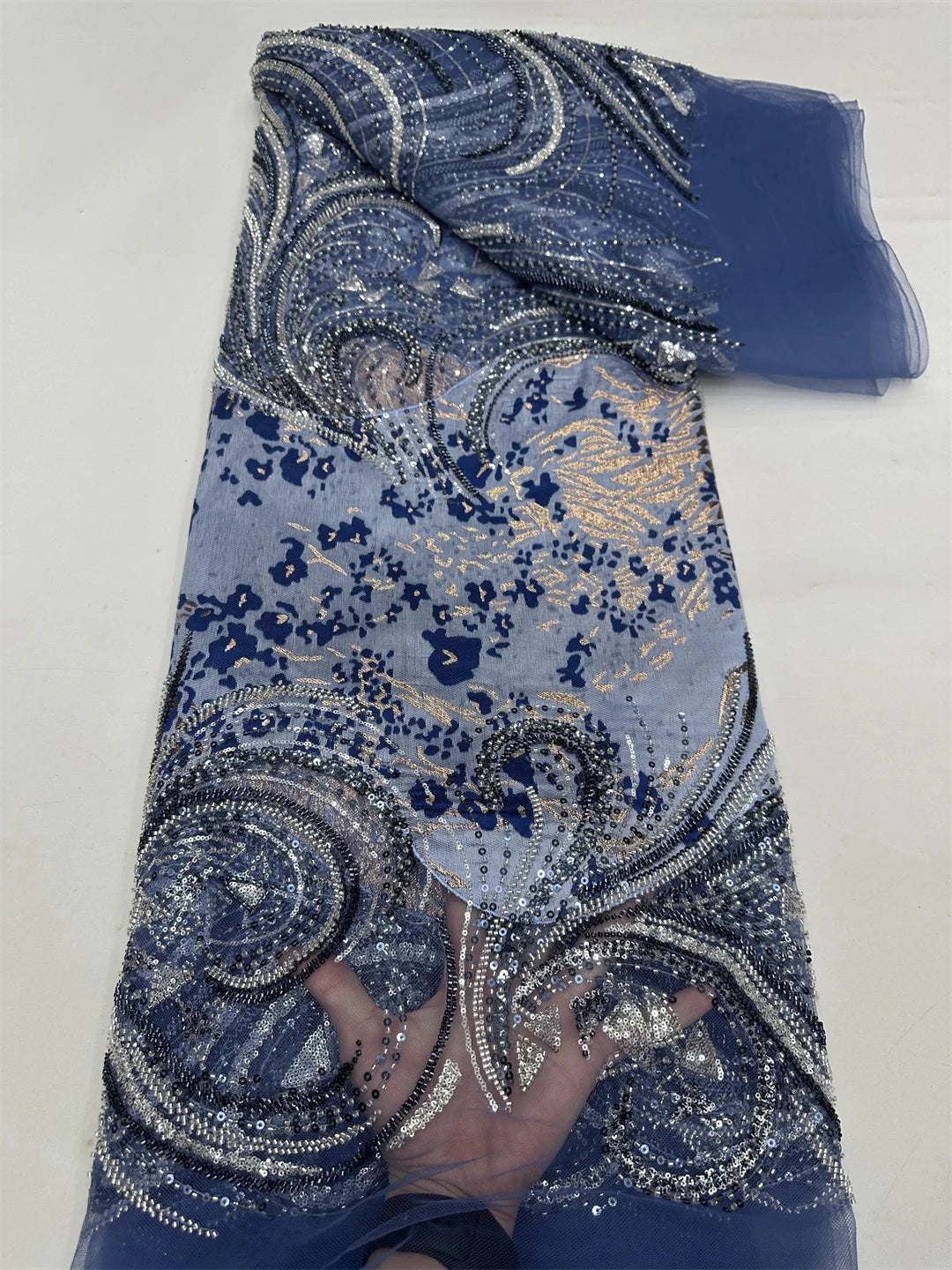 Luxury French Mesh Beaded Lace Fabric 2025 High Quality African Sequins Groom Lace Fabrics For Nigerian Wedding Dress Women