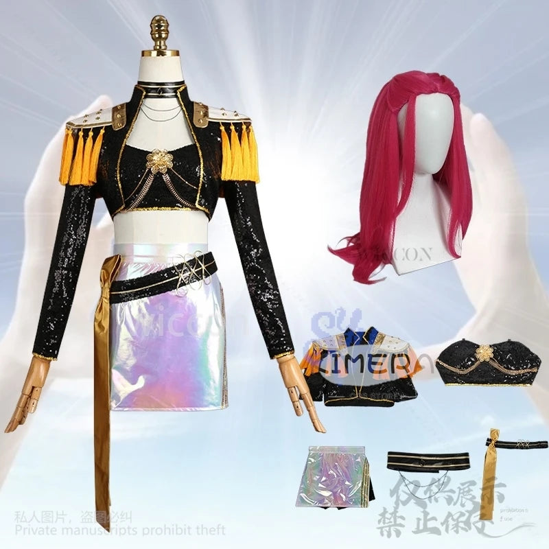 Kpop Demon Mira Huntrix Cosplay Golden Stage Costume Korea Idol Girls Uniform Black Punk Coat Mini Dress Lolita 코스프레 Halloween