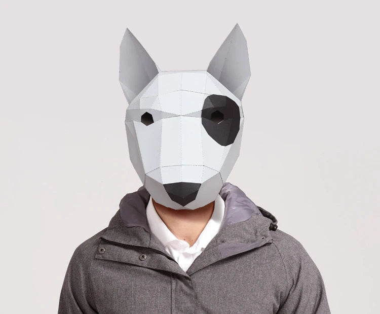Pre Cut Paper Mask 3D Bull Terrier  Halloween Costume Cosplay DIY Paper Craft Model Mask Christmas