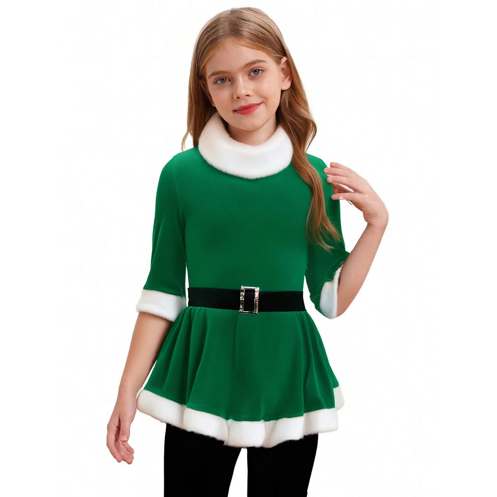 Kids Girls Christmas Santa Dance Costume Carnival Dresses Figure Ice Skating Roller Skating Ballet Dance Velvet Leotard Dress