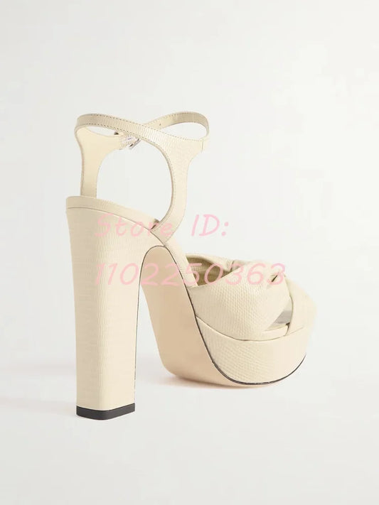 Platform Blue Knotted Straps High Heel Sandals Round Toe Back Buckle Strap Chunky Elegant Pumps 2025 Women Dress Modern Shoes