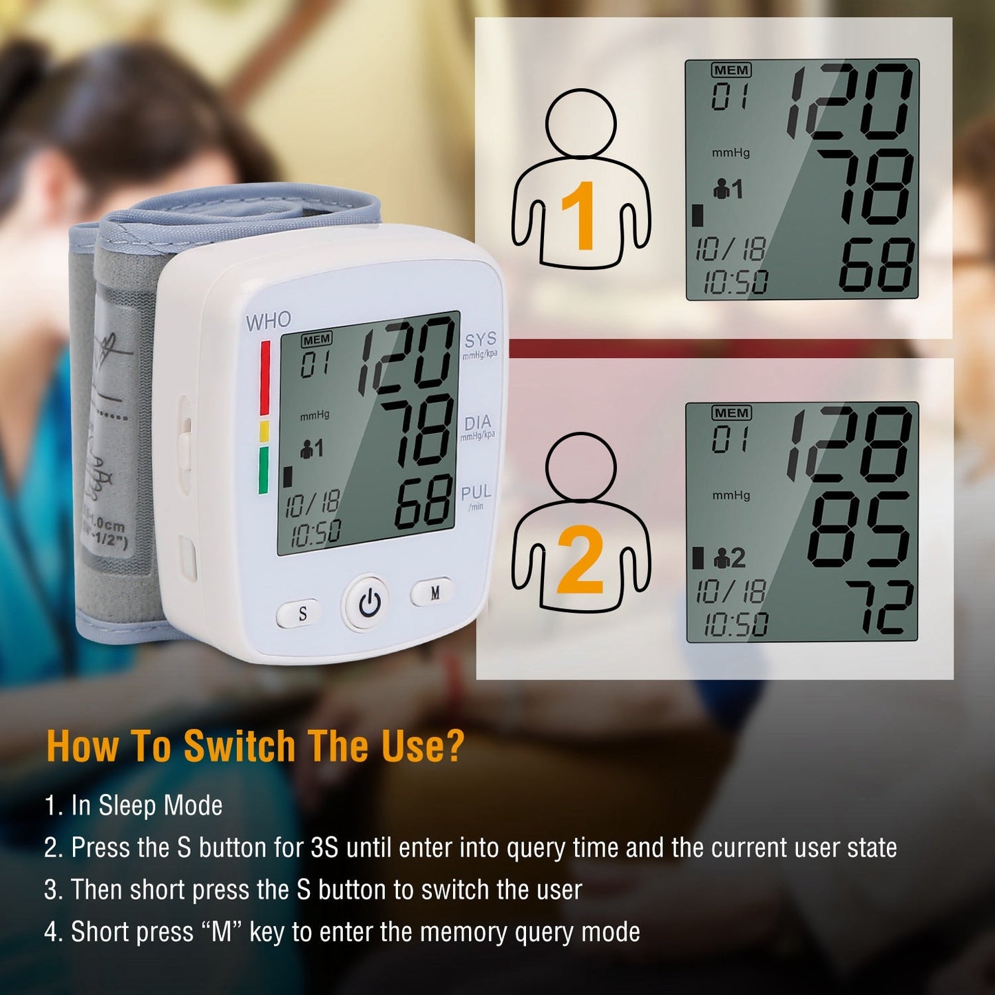1Pc Blood Pressure Monitor Wrist Digital High Blood Pressure Cuff