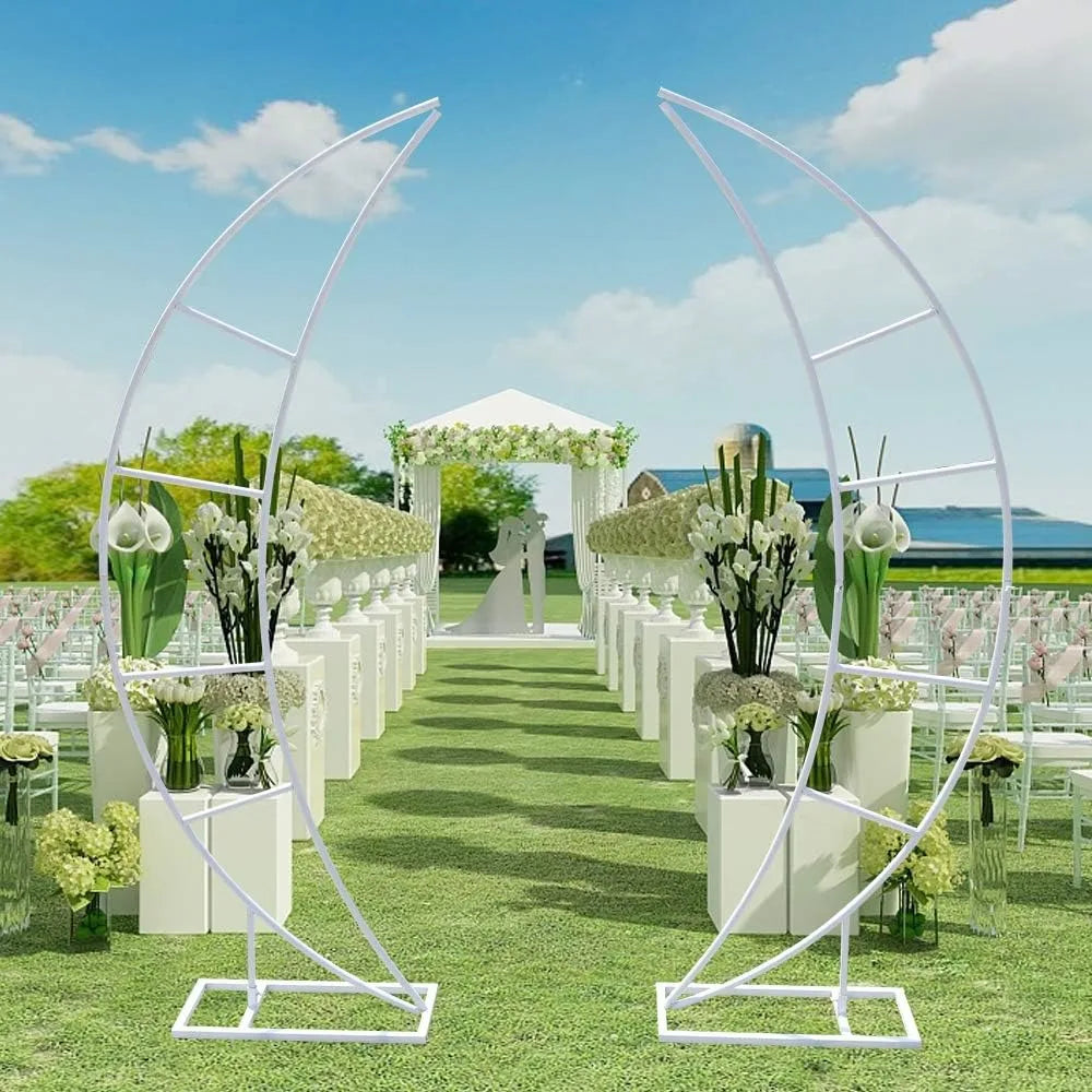 2PCS Metal Wedding Arch Backdrop Stand, 6.56FT Crescent Moon White Wedding Arch Balloon Holder Floral Stand for Baby Shower Anni
