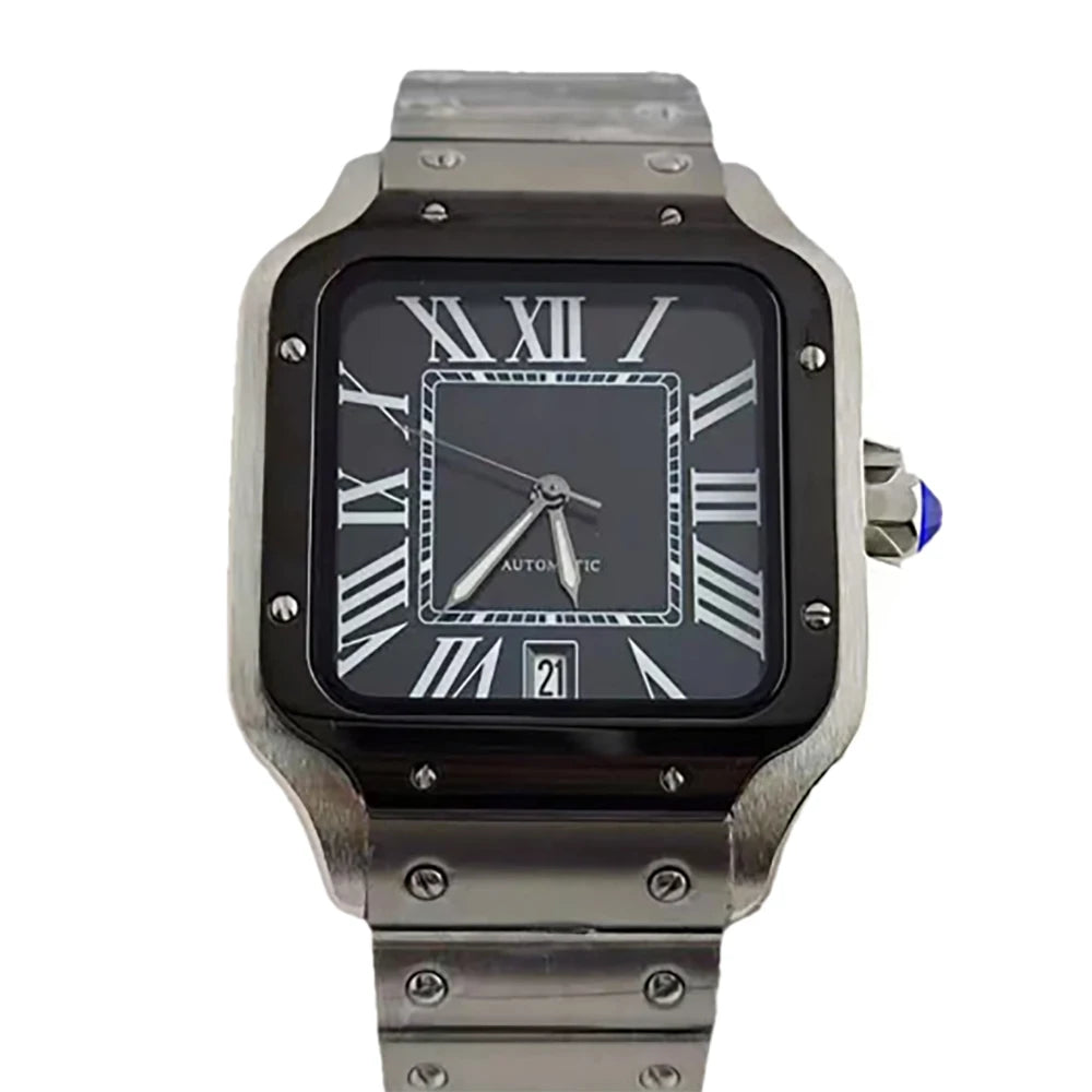 Santos series square watch automatic mechanical Roman numerals with date window men's fashion watch stainless steel watch