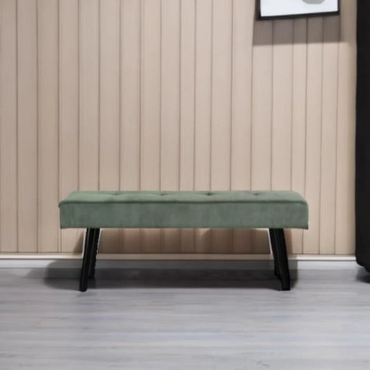 Modern Corduroy Entryway Bench Green Ottoman End of Bed Organizer Padded Seating for Bedroom Living Room Foyer