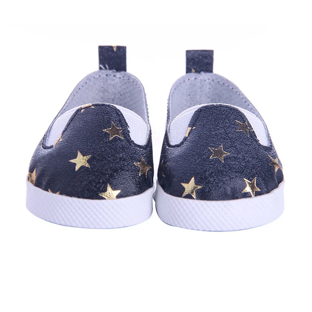 7Cm length Doll Shoes For 18 inch Girls American & 43Cm Baby New Born Doll Clothes Accessories Flowers/Bows Stamp Canvas Shoes