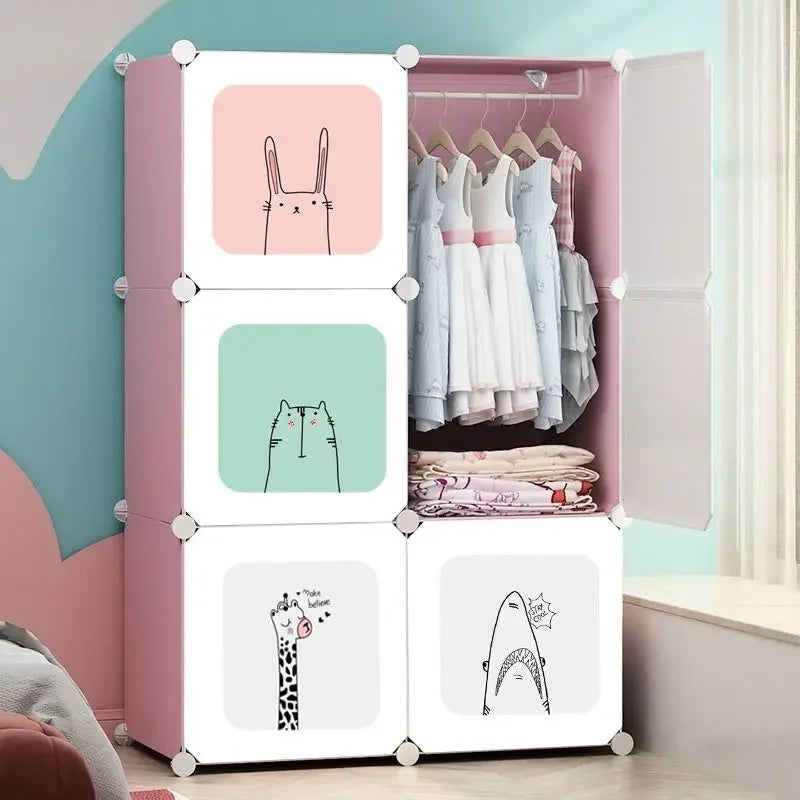 Baby Storage Cabinet Plastic Wardrobes Children Wardrobe Small Girl Clothes Clothings Closet Dresses Room Girls Assembly