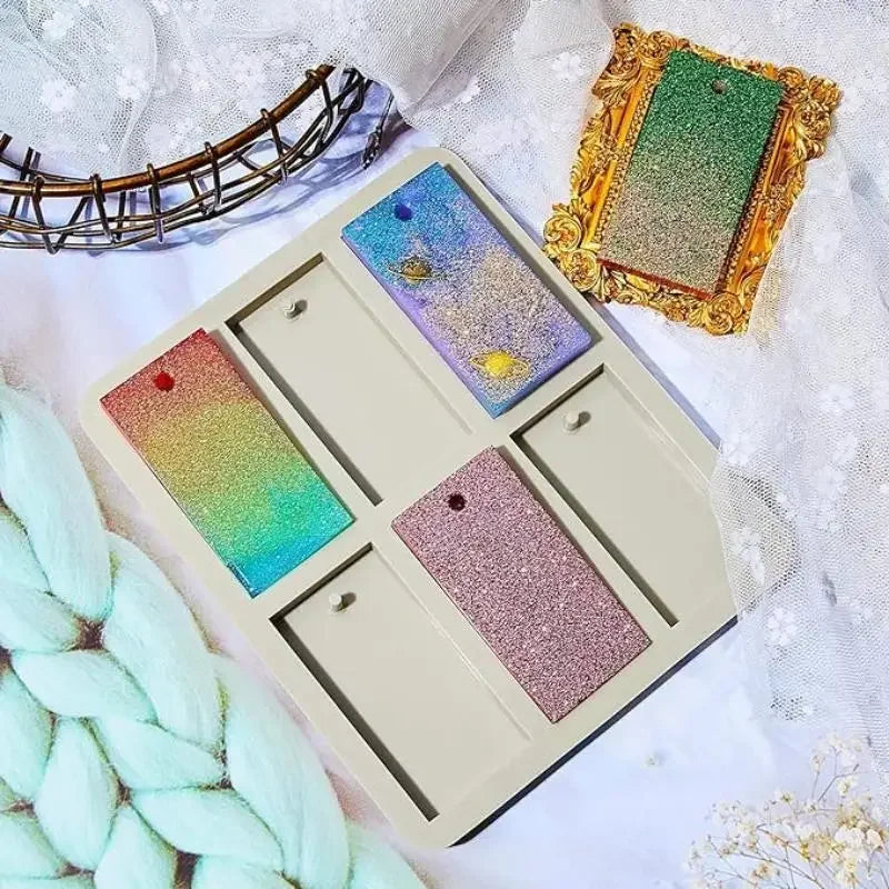 Silicone Wax Molds Rectangular Silicone Resin Molds Christmas Keychain Wax Mold Rectangle Epoxy Casting Mold with Hanging Hole f