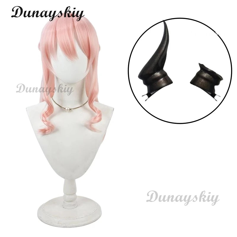 Akiyama Mizuki MZK 2 Game PJSK Amia Coaplay Pink Curly Wig Braid Hair Black Horn Prop Cute Girl Women Halloween Cos Customized