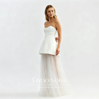 LINDO NOIVA Customized White Strapless Sweetheart Tulle Wedding Dress Sleeveless Modern Vestidos De Novia For City Hall Wedding