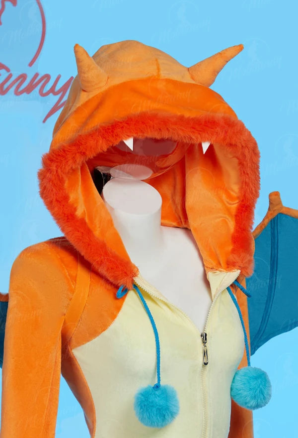 MOBBUNNY PM Derivative Sexy Lingerie Plush Homewear Fluffy Bodycon Romper Hooded Bodysuit with Wings Tail