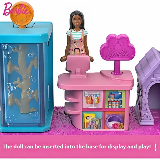 Original Mini Barbieland Doll House Hair Salon Pet Boutique Supermarket Bakery movie theater Toy For Girl Birthday Gift In Stock