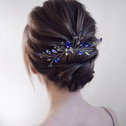 Blue Color Crystal Hair Pins Wedding Jewelry Accessories Head Decoration Bride Headdress Women Tiara Hair Bands Hair Vine