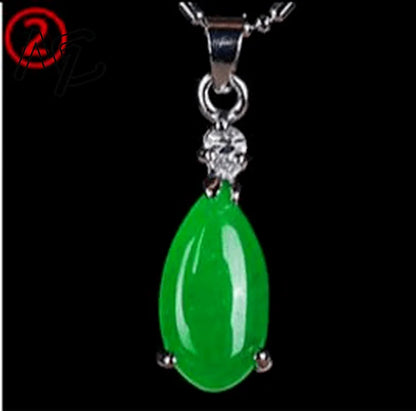 925 Silver Chinese Green Jade Water Drop Pendant Dragon Necklace Jadeite Amulet Fashion Jewelry Luck Gifts Women Sweater Chain