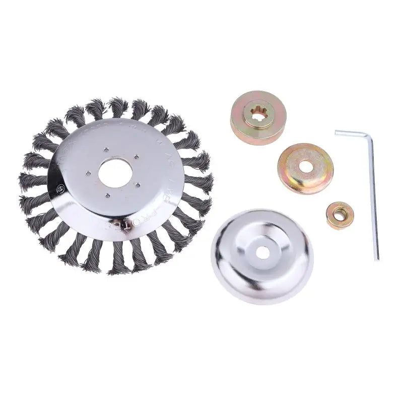 Improved 6 inch Universal Lawn Mower Head, Steel Wire Weed Brush, Garden Cutter Tool with Disc Brush