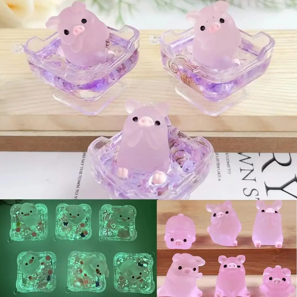 6Pc/set Mini Resin Glow Pig Mini Portrait Mini Fairy Garden Landscape Aquarium Decorative Pot DIY Christma Birthday Party Decor