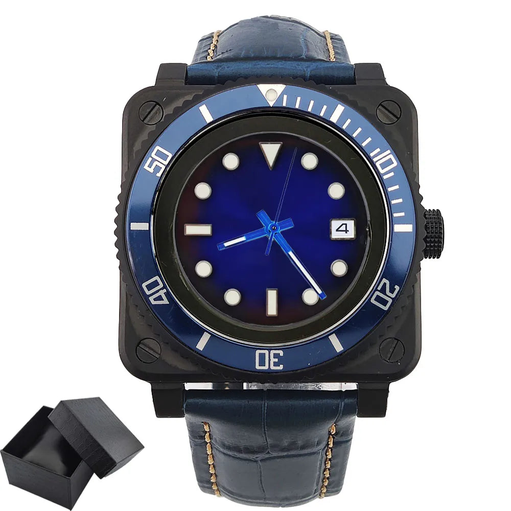 Fashionable square men's watch NH35  Luxury sports automatic movement Sapphire glass water-resistant 10ATM cowhide strap watches