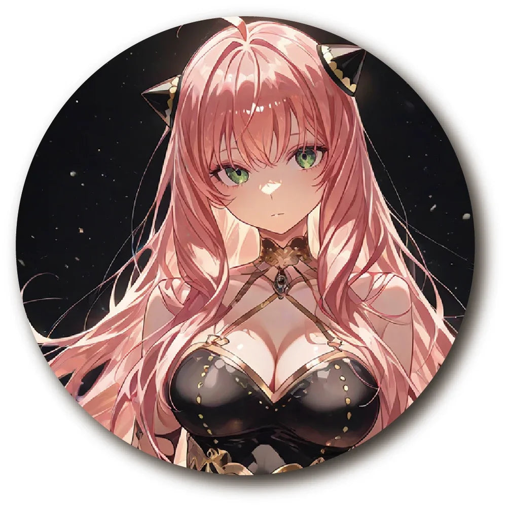 58mm Sparkling Pink Hair Girl Collector's Metal Pin Tinplate Badge with Glass Glitter Film Refrigerator Magnet Mirror Keychain