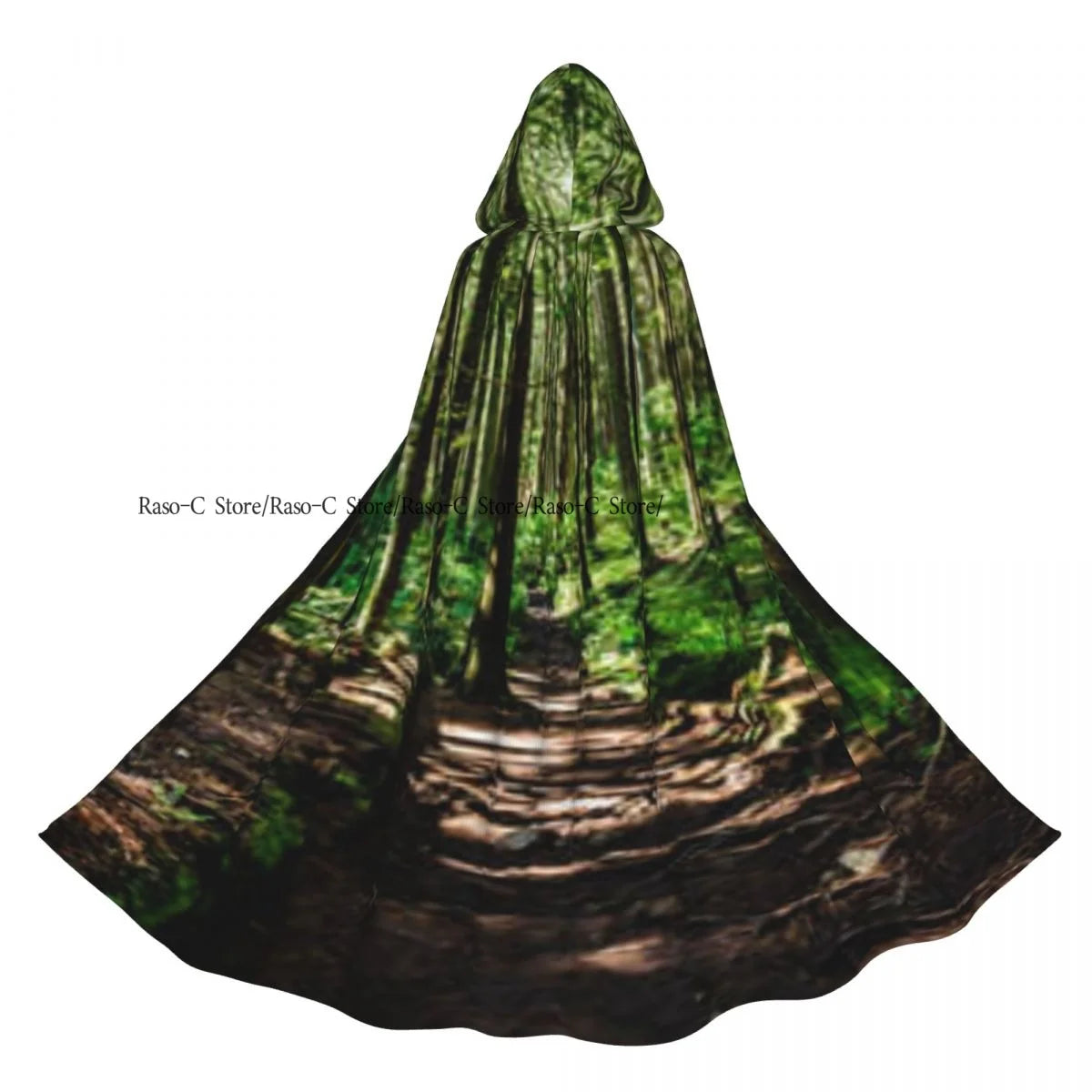 Unisex Adult Footpath Hiking Trail In Summer Forest Cloak with Hood Long Witch Costume Cosplay