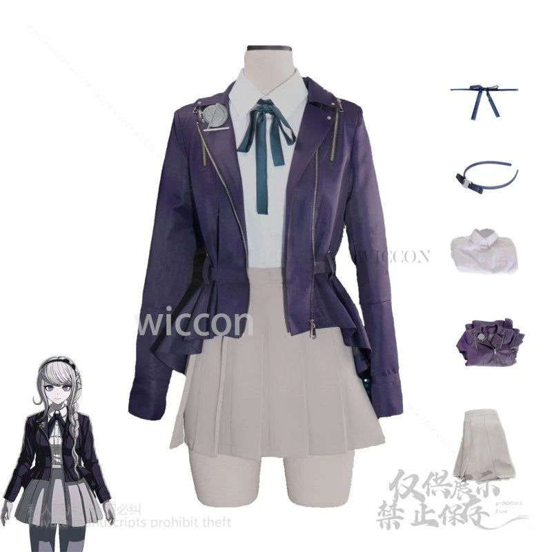 HUNDRED Cos LINE -Last Defense Cosplay Costume Academy- Kirifuji Nozomi JK Uniform Coat Skirt Shirt Tie Suit Wig Halloween Party