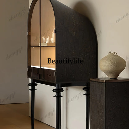 American and French retro solid wood wine cabinet, minimalist living room display cabinet, high-end porch decorative cabinet
