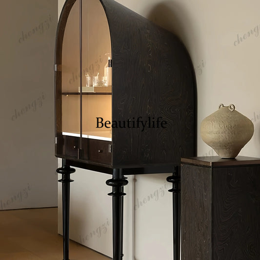 American and French retro solid wood wine cabinet, minimalist living room display cabinet, high-end porch decorative cabinet