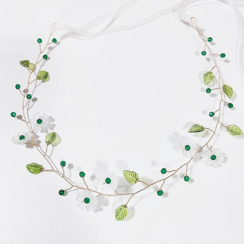 Green Color Rhinestone Hair Combs Bridal Hair Jewelry Leaf Hairpins Pearls Hairpins Bride Wedding Headdress Headband