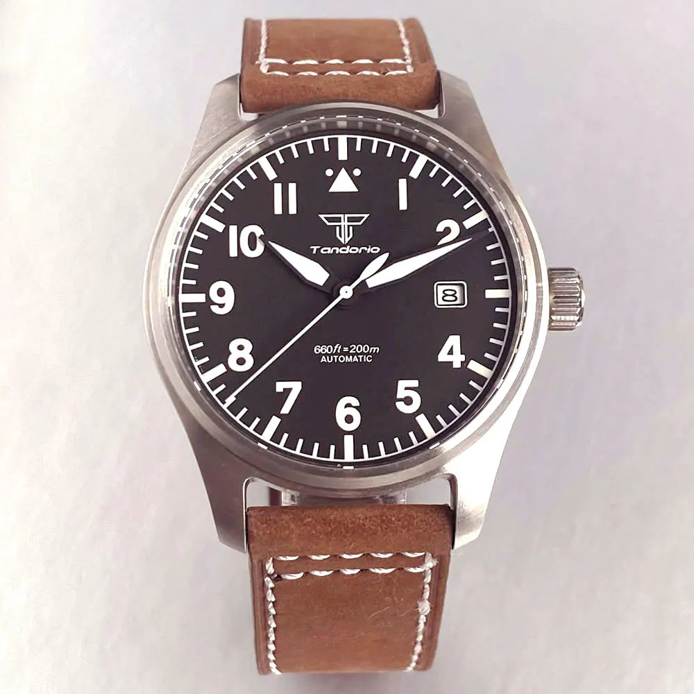 Customized 39mm Classic Pilot Watch Black Dial Sapphire Crystal Automatic Men's PT5000 Miyota 8215 Mechanical Movement Watches