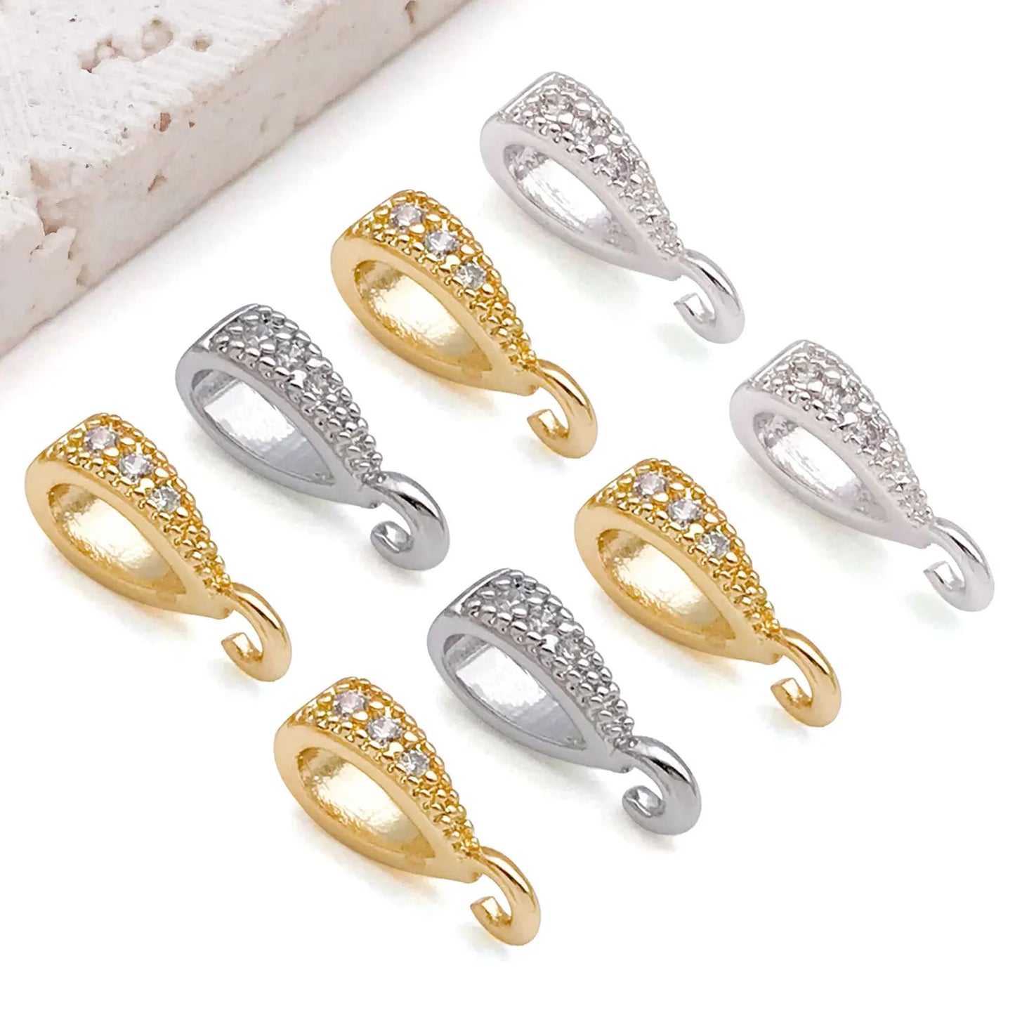 5pcs 18K Real Gold Plated Brass Melon Seed Buckle Connectors, Inlaid Zircon For DIY Bracelet Necklace Jewelry Making Accessories