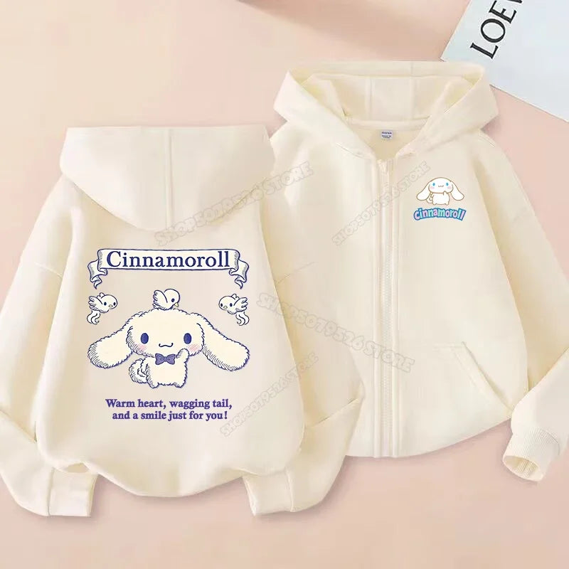 Cute Cinnamoroll Zip Up Sweatshirts Hoodie Children Cartoon Dog Clothes Kid Girl Boy Sweatshirt Streetwear Hoody Baby Casual Top