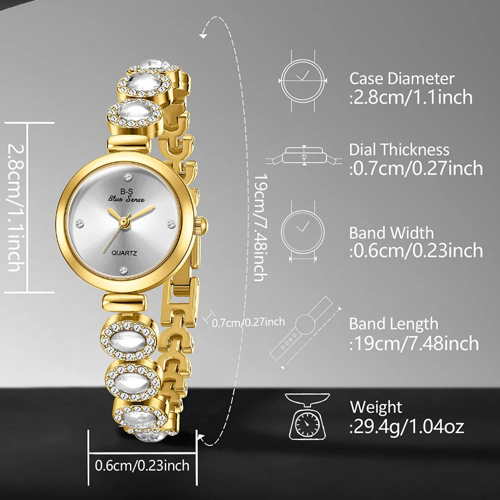 6PCS Fashion Women's Watch Set Fashion Simple Style Round Dial Quartz Watch Bracelet Necklace Earring Set Perfect Gift Set