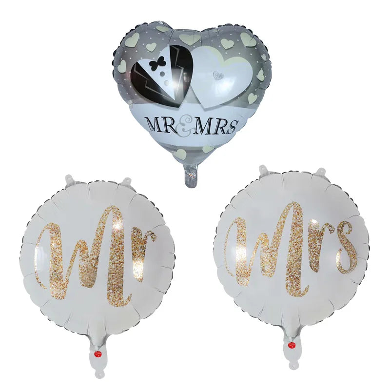10Pcs 18inch Round White Gold Glitter Print Mr&Mrs LOVE foil Balloon bride to be marriage Wedding Decor Valentine's Day Supplies