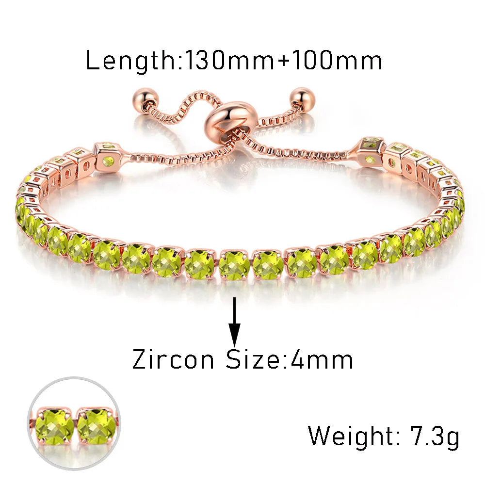Adjustable Tennis Bracelet For Women Christmas Gift 4*4mm Rainbow Zircon Rose Gold Color Women's Bracelet Jewelry H056
