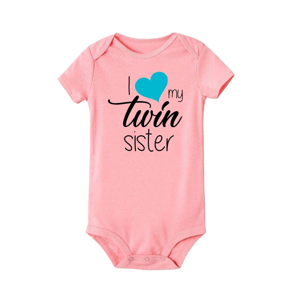 Twins Infant Bodysuit I Love My Twin Sister Brother Newborn Boys Girl Short Sleeve Jumpsuit Toddler Clothes Baby Gift Romper