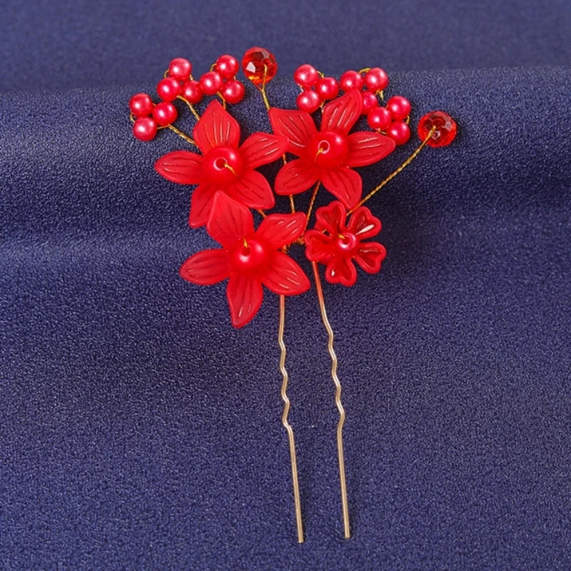 Red Trendy Crystal Hair Pin For Women Party Rhinestone Pearl Hair Clip Pin Bridal Wedding Hair Accessories Jewelry Hairpin Gift