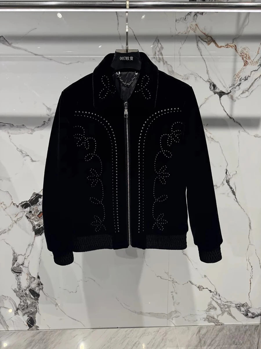 Mauroicardi Autumn Winter Short Black Soft Faux Mink Fur Coat Men Rivet Zipper Luxury Designer European Fashion Fluffy Jacket