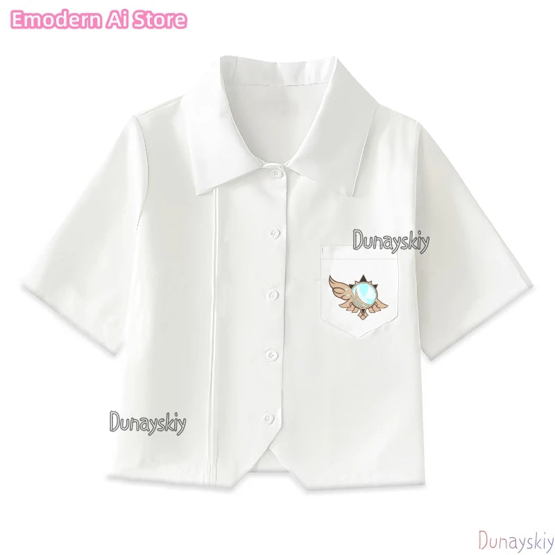 Anime Genshin Impact Cosplay Venti Women jiakei Dress Costumes Loose Jacket Coat Hoodie Short Sleeved Skirt Set Disguise Outfit