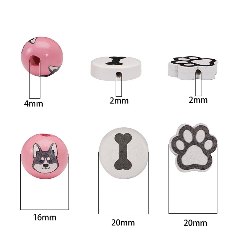 10Pcs 16/20mm Wooden Dog Paw/Christmas Pattern Round Beads Loose Spacer Beads To Make Bracelet Charms Jewelry Making Accessories