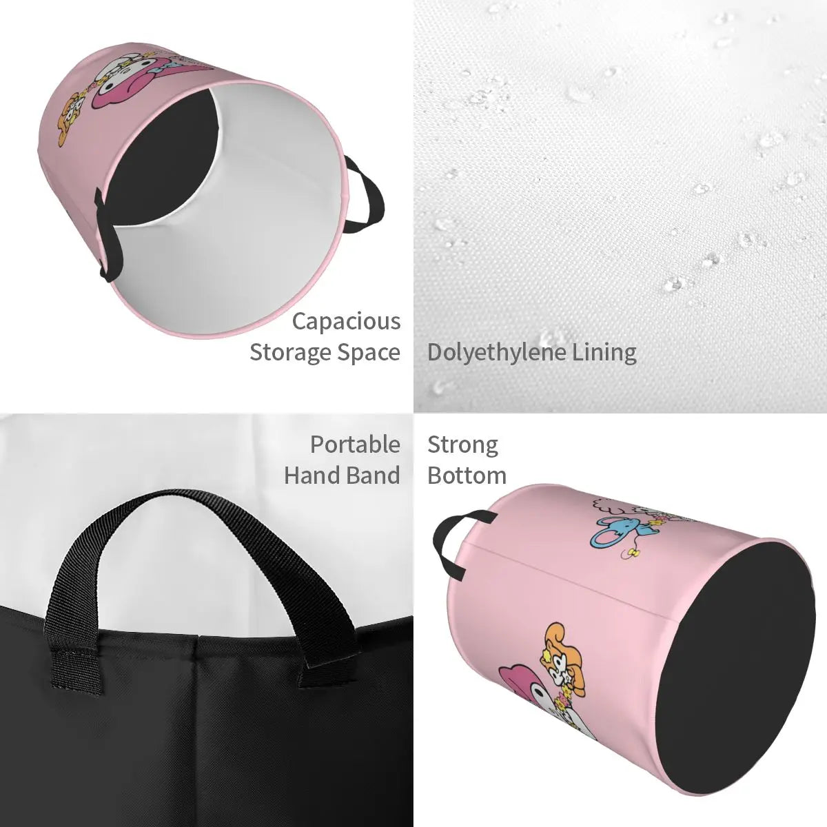 Custom Melody Laundry Basket Collapsible Pink Rabbit Clothes Hamper for Baby Kids Toys Storage Bin